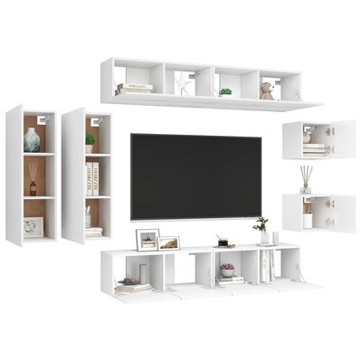 vidaXL Set Mobili Porta TV 8 pz Bianco in Legno Multistrato