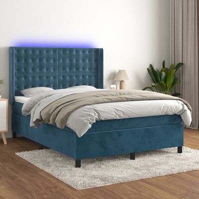 vidaXL Letto a Molle con Materasso e LED Blu Scuro 140x190 cm