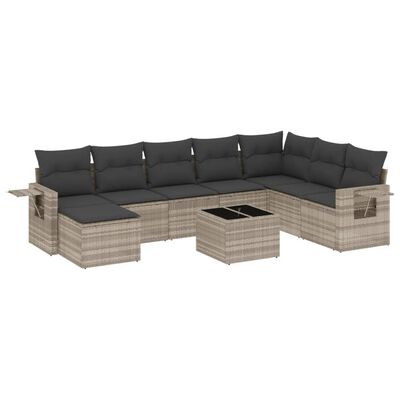 vidaXL Set Divano da Giardino 9pz con Cuscini Grigio Chiaro Polyrattan