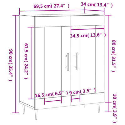 vidaXL Credenza Bianca 69,5x34x90 cm in Legno Multistrato