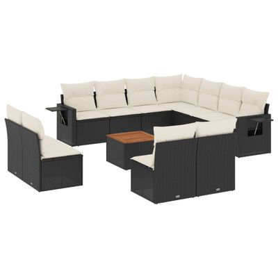 vidaXL Set Divani da Giardino 12 pz con Cuscini Nero in Polyrattan