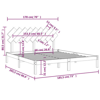 vidaXL Giroletto 180x200 cm Super King in Legno Massello