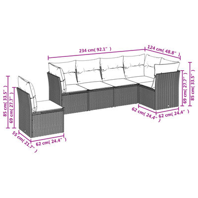 vidaXL Set Divano da Giardino 6 pz con Cuscini Grigio in Polyrattan