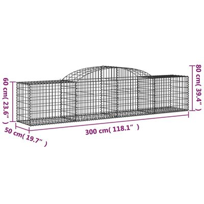 vidaXL Cesti Gabbioni ad Arco 9 pz 300x50x60/80 cm Ferro Zincato