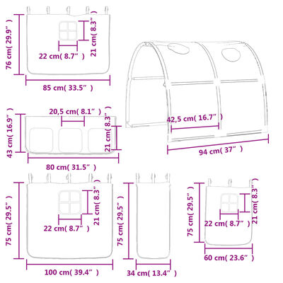 vidaXL Letto a Soppalco con Tunnel Bambini Blu 80x200cm Massello Pino