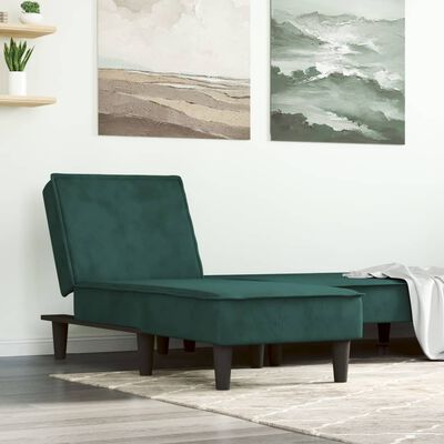 vidaXL Chaise Longue in Velluto Verde Scuro