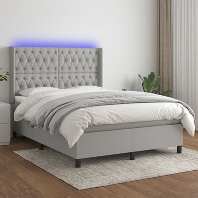 vidaXL Letto a Molle Materasso e LED Grigio Chiaro 140x190 cm Tessuto