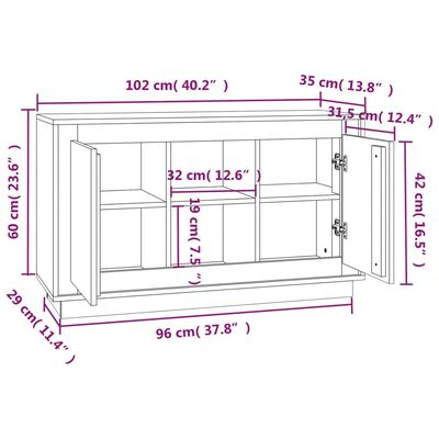 vidaXL Credenza Grigio Sonoma 102x35x60 cm in Legno Multistrato