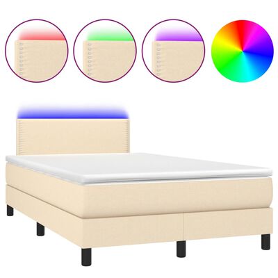 vidaXL Letto a Molle con Materasso e LED Crema 120x190 cm in Tessuto