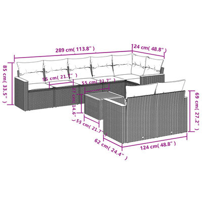 vidaXL Set Divano da Giardino 9 pz con Cuscini Grigio in Polyrattan