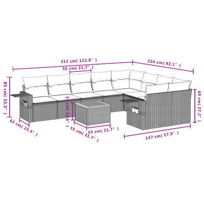 vidaXL Set Divani da Giardino 10pz con Cuscini in Polyrattan Nero