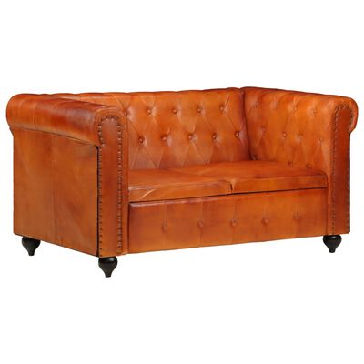 vidaXL Divano Chesterfield a 2 Posti Tanno in Vera Pelle