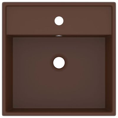 vidaXL Lavabo Troppopieno Cubico Marrone Scuro Opaco 41x41cm Ceramica