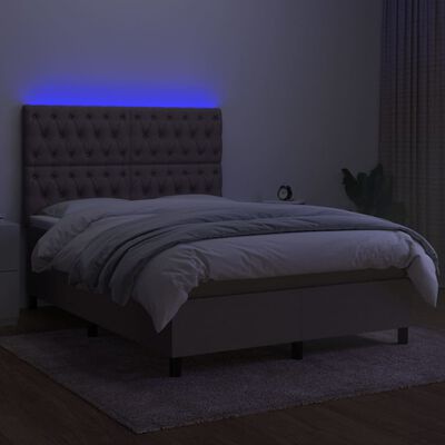 vidaXL Letto a Molle con Materasso e LED Tortora 140x200 cm in Tessuto