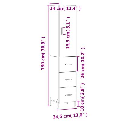 vidaXL Credenza Bianca 34,5x34x180 cm in Legno Multistrato