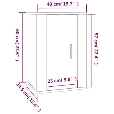 vidaXL Mobili Porta TV a Parete 2 pz Bianco Lucido 40x34,5x60 cm