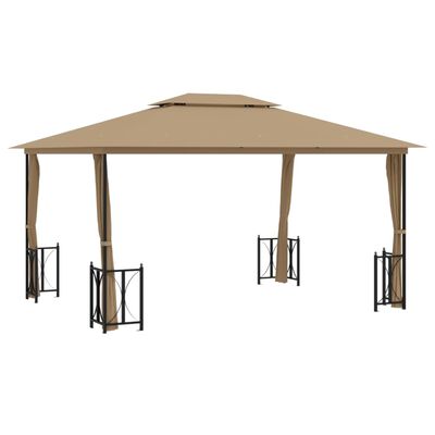 vidaXL Gazebo con Teli Laterali e Doppio Tetto 3x4 m Tortora