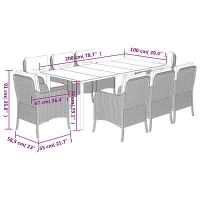 vidaXL Set da Pranzo da Giardino 9 pz con Cuscini in Polyrattan Grigio