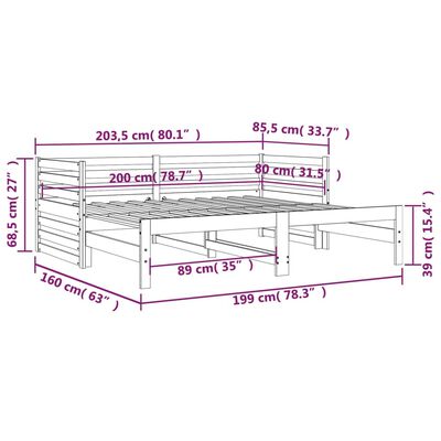 vidaXL Dormeuse Estraibile Nera 2x(80x200) cm Legno Massello di Pino