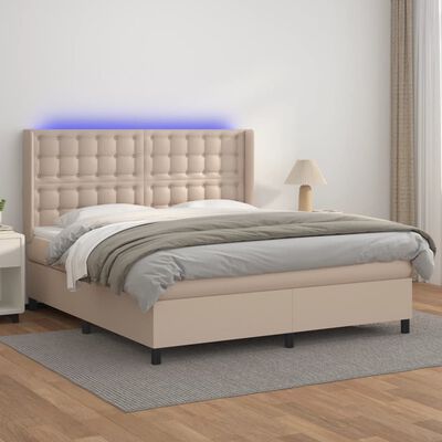 vidaXL Giroletto Molle Materasso e LED Cappuccino 160x200cm Similpelle