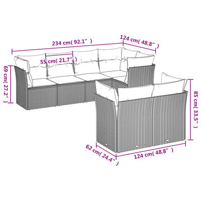 vidaXL Set Divani da Giardino 7 pz con Cuscini Marrone in Polyrattan