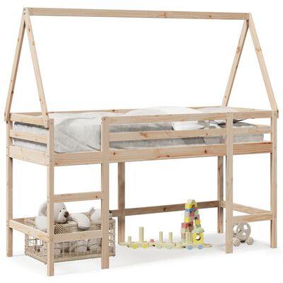 vidaXL Letto Soppalco con Scala e Tetto 80x200 cm Legno Massello Pino