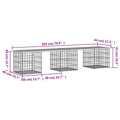 vidaXL Panca Giardino Design Gabbione 203x44x42 cm Legno Massello Pino