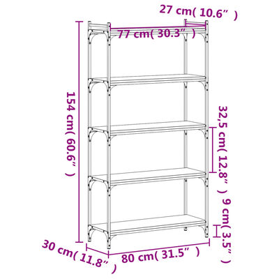 vidaXL Libreria a 5 Ripiani Nera 80x30x154 cm in Legno Multistrato