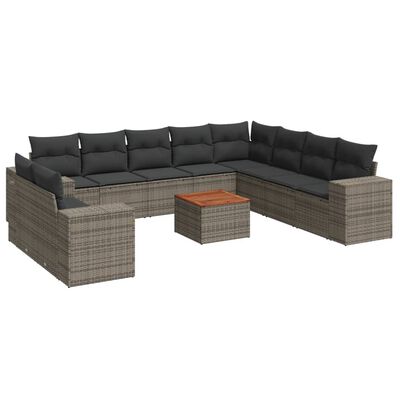 vidaXL Set Divani da Giardino 11 pz con Cuscini in Polyrattan Grigio