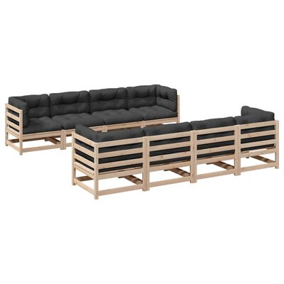 vidaXL Set Divani da Giardino 9 pz con Cuscini Legno Massello di Pino