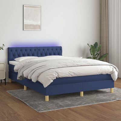 vidaXL Letto a Molle con Materasso e LED Blu 140x200 cm in Tessuto