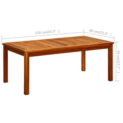 vidaXL Tavolino da Giardino 110x60x45 cm in Legno Massello di Acacia