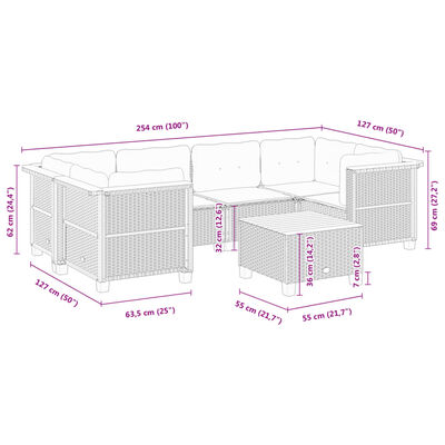 vidaXL Set Divani da Giardino 7 pz con Cuscini Grigio in Polyrattan