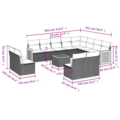 vidaXL Set Divani da Giardino 13pz con Cuscini Nero in Polyrattan