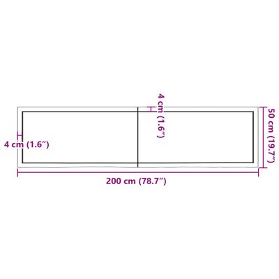 vidaXL Piano Bagno Marrone 200x50x(2-4) cm Legno Massello Trattato