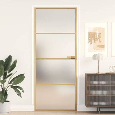 vidaXL Porta Interni Sottile Oro 83x201,5cm Vetro Temperato Alluminio