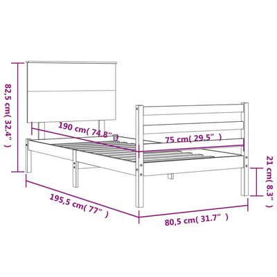 vidaXL Giroletto con Testiera Bianco Small Single Legno Massello