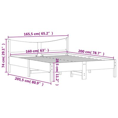 vidaXL Giroletto senza Materasso Bianco 160x200 cm Legno Massello Pino