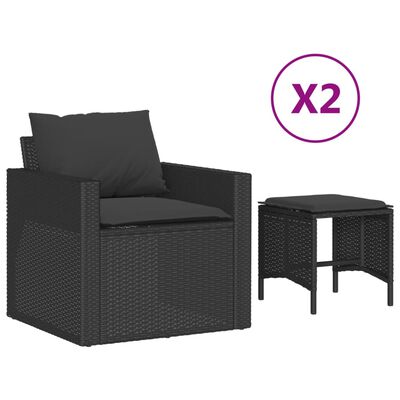 vidaXL Set Divani da Giardino 4 pz con Cuscini Nero in Polyrattan