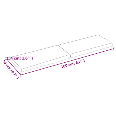 vidaXL Piano per Tavolo 160x50x(2-4)cm in Rovere Massello Non Trattato