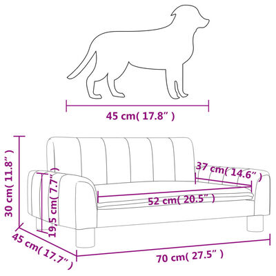 vidaXL Lettino per Cani Grigio Scuro 70x45x30 cm in Tessuto