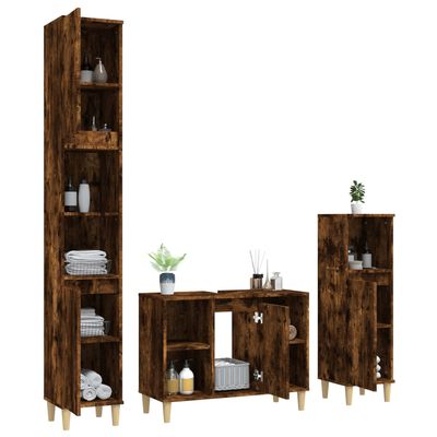 vidaXL Set Mobili da Bagno 3 pz Rovere Fumo in Legno Multistrato