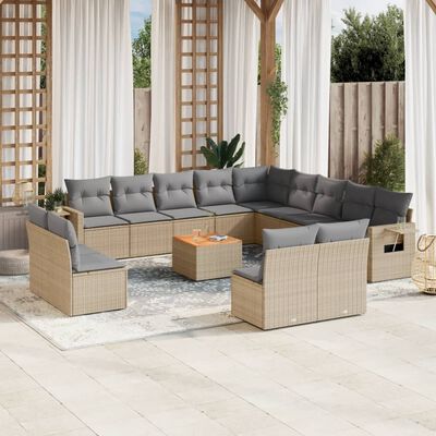 vidaXL Set Divani da Giardino 14pz con Cuscini in Polyrattan Beige