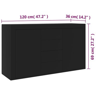 vidaXL Credenza Nera 120x36x69 cm in Legno Multistrato