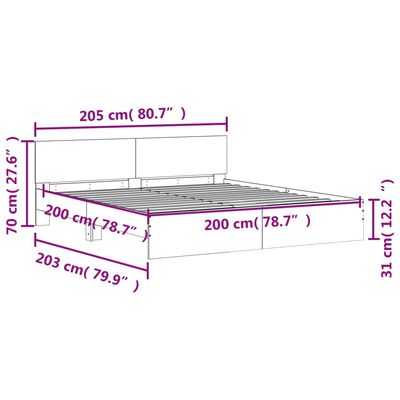 vidaXL Giroletto con Testiera e LED Grigio Sonoma 200x200 cm