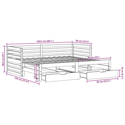 vidaXL Dormeuse con Cassetti Bianco 90x200 cm Legno Massello di Pino