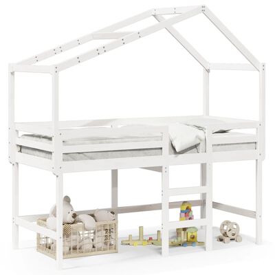 vidaXL Letto Soppalco con Scala e Tetto Bianco 80x200 cm Massello Pino