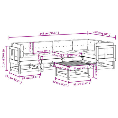 vidaXL Set Divani da Giardino 6pz con Cuscini in Legno Massello Bianco