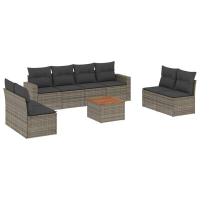 vidaXL Set Divano da Giardino 9 pz con Cuscini Grigio in Polyrattan