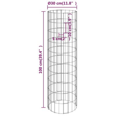 vidaXL Palo Gabbione Circolare in Acciaio Zincato Ø30x100 cm